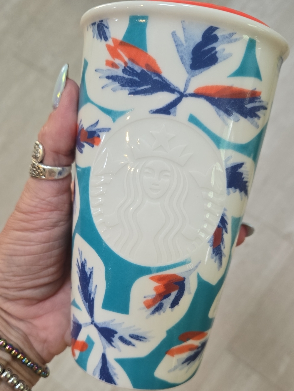Starbucks Floral Print Ceramic Travel Tumbler with Lid